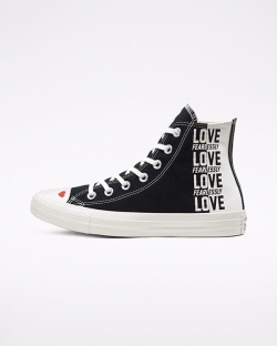 Converse Love Fearlessly Chuck Taylor All Star Női Magasszárú Fekete/Piros | EABHFZW-HU